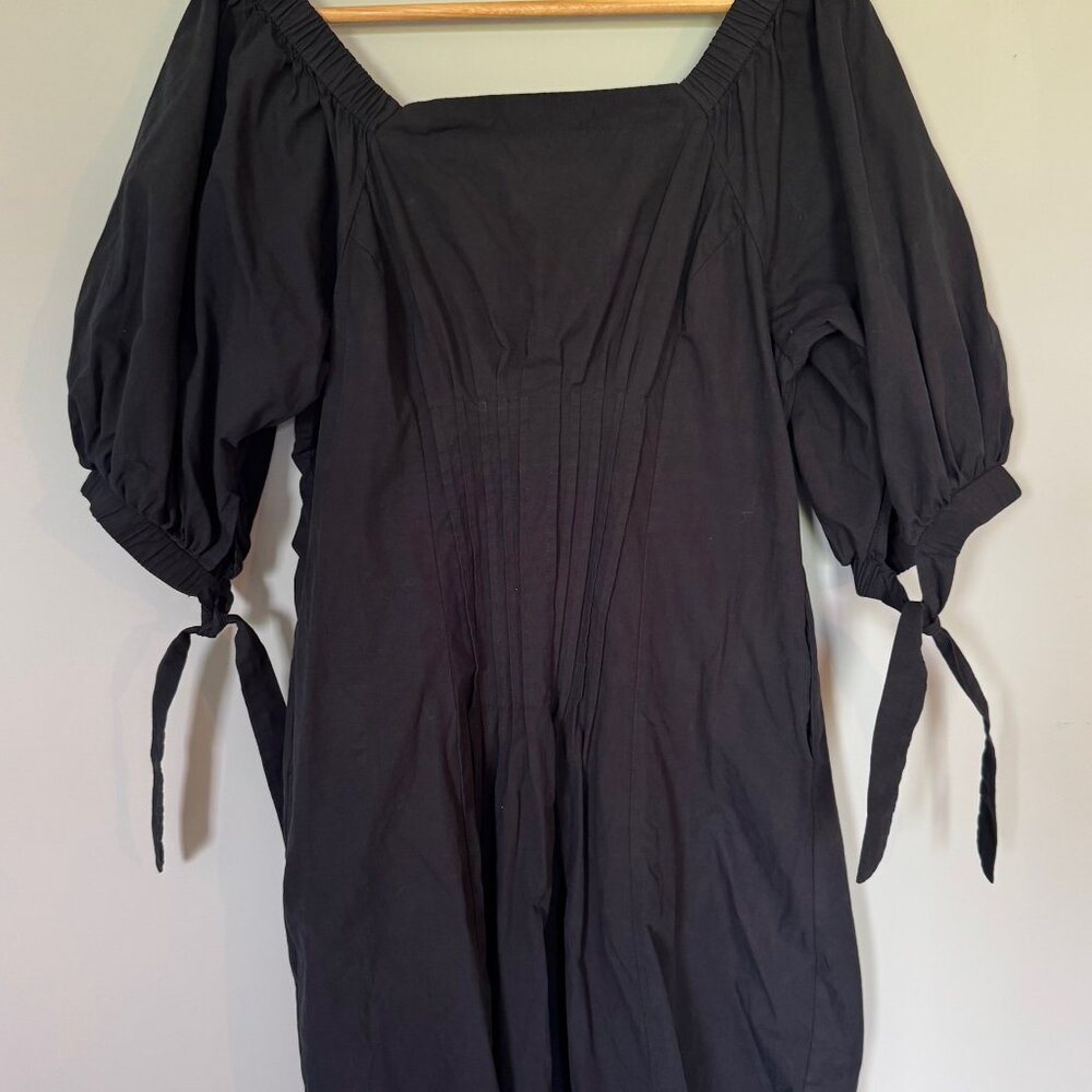 Puff Sleeve Mini Dress-  Pleated Off Shoulder Sundress with Pockets